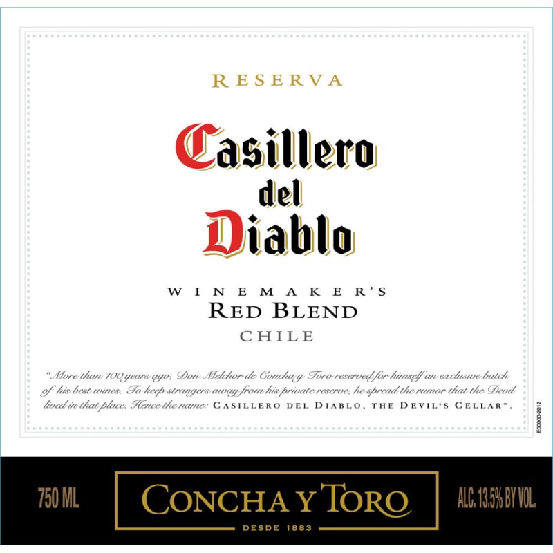 Casillero del Diablo Red Blend Reserva 2012 Front Label