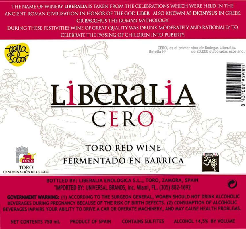 Liberalia Cero 2015 Front Label