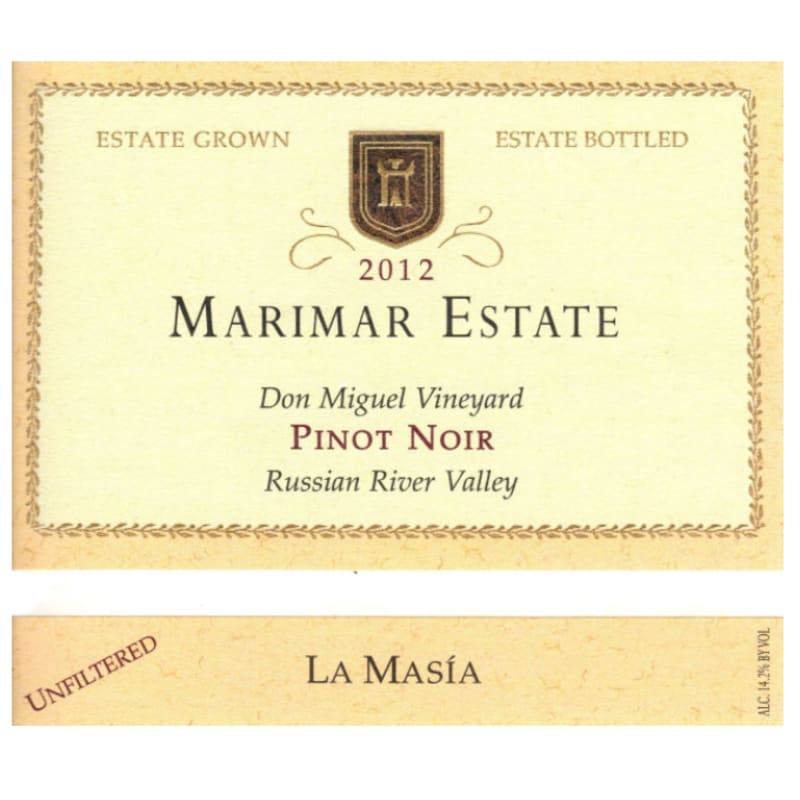 Marimar Estate Don Miguel Vineyard La Masia Pinot Noir 2012 Front Label