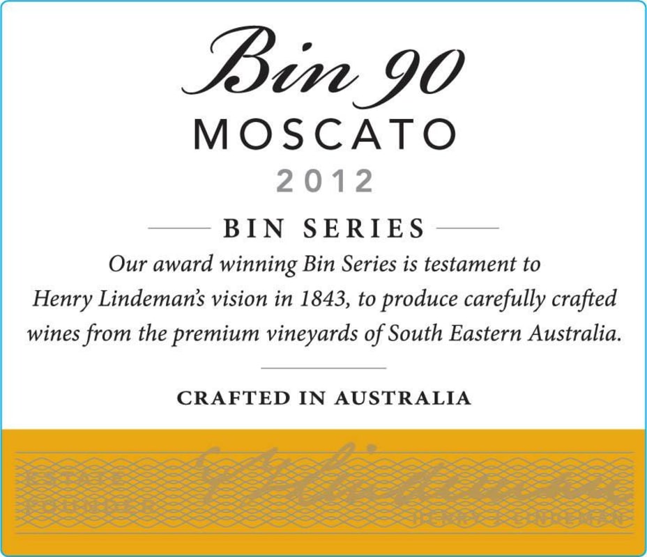 Lindeman’s Bin Series Bin 90 Moscato 2012 Front Label
