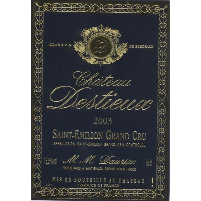 Chateau Destieux 2003 Front Label