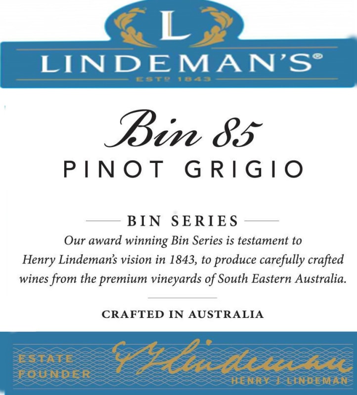 Lindeman’s Bin Series Bin 85 Pinot Grigio 2016 Front Label