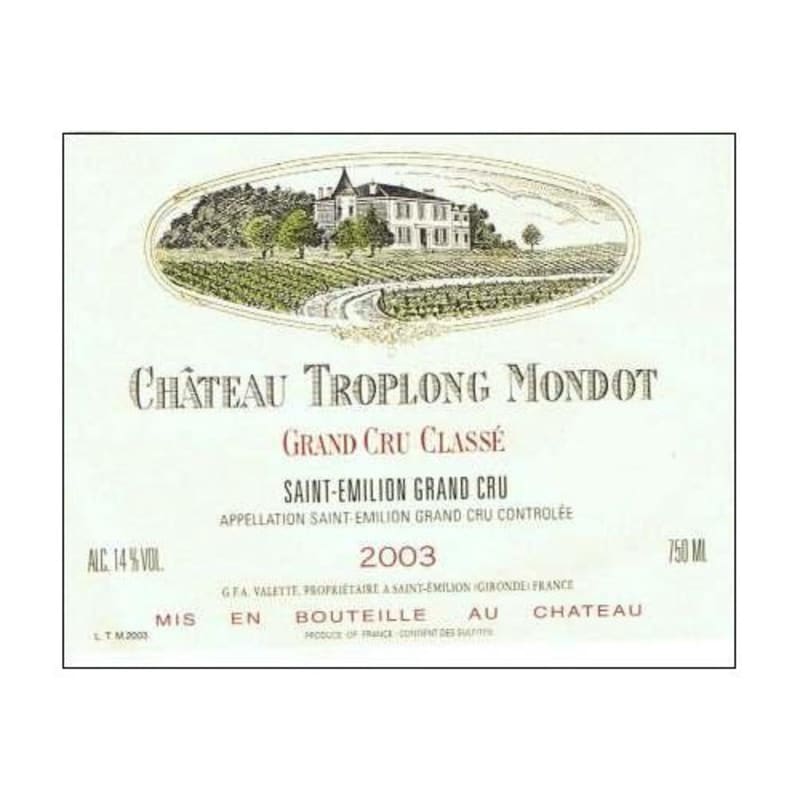 Chateau Troplong Mondot 2003 Front Label