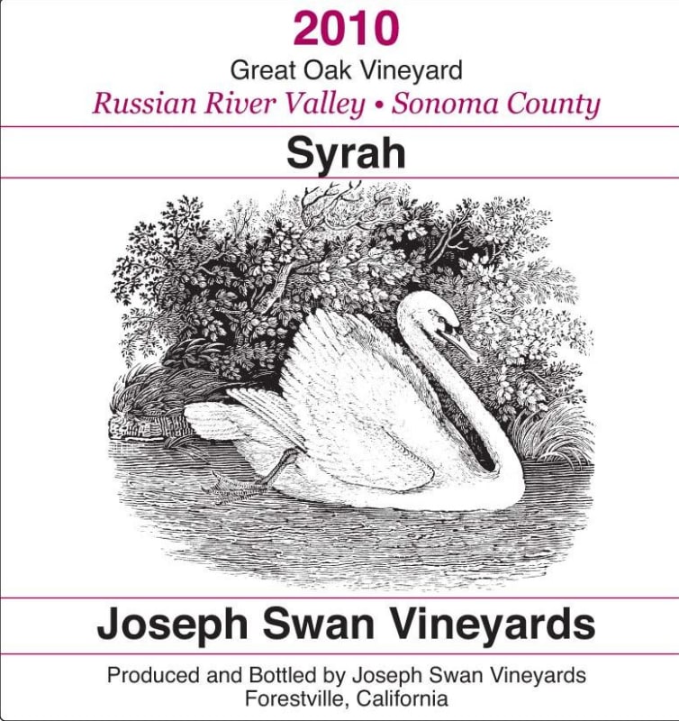 Joseph Swan Great Oak Vineyard Syrah 2010 Front Label