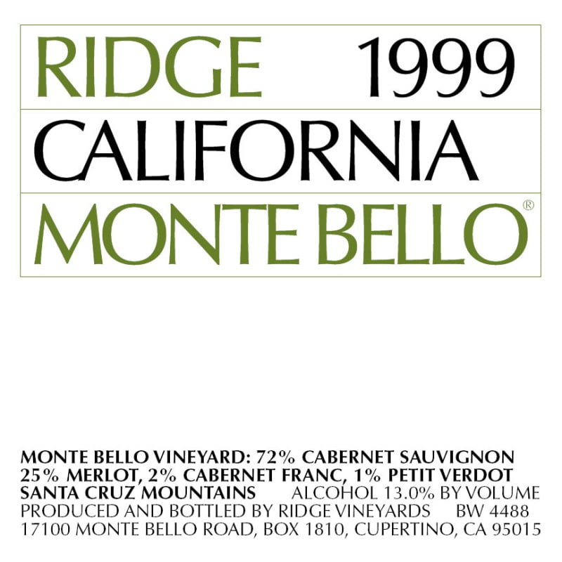 Ridge Monte Bello 1973 Front Label