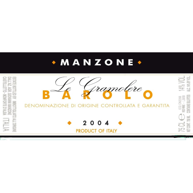 Manzone Barolo Le Gramolere 2004 Front Label