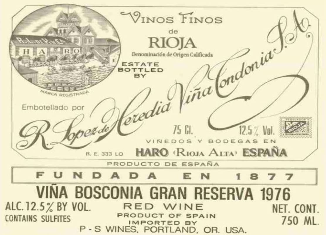 R. Lopez de Heredia Vina Bosconia Gran Reserva 1976 Front Label