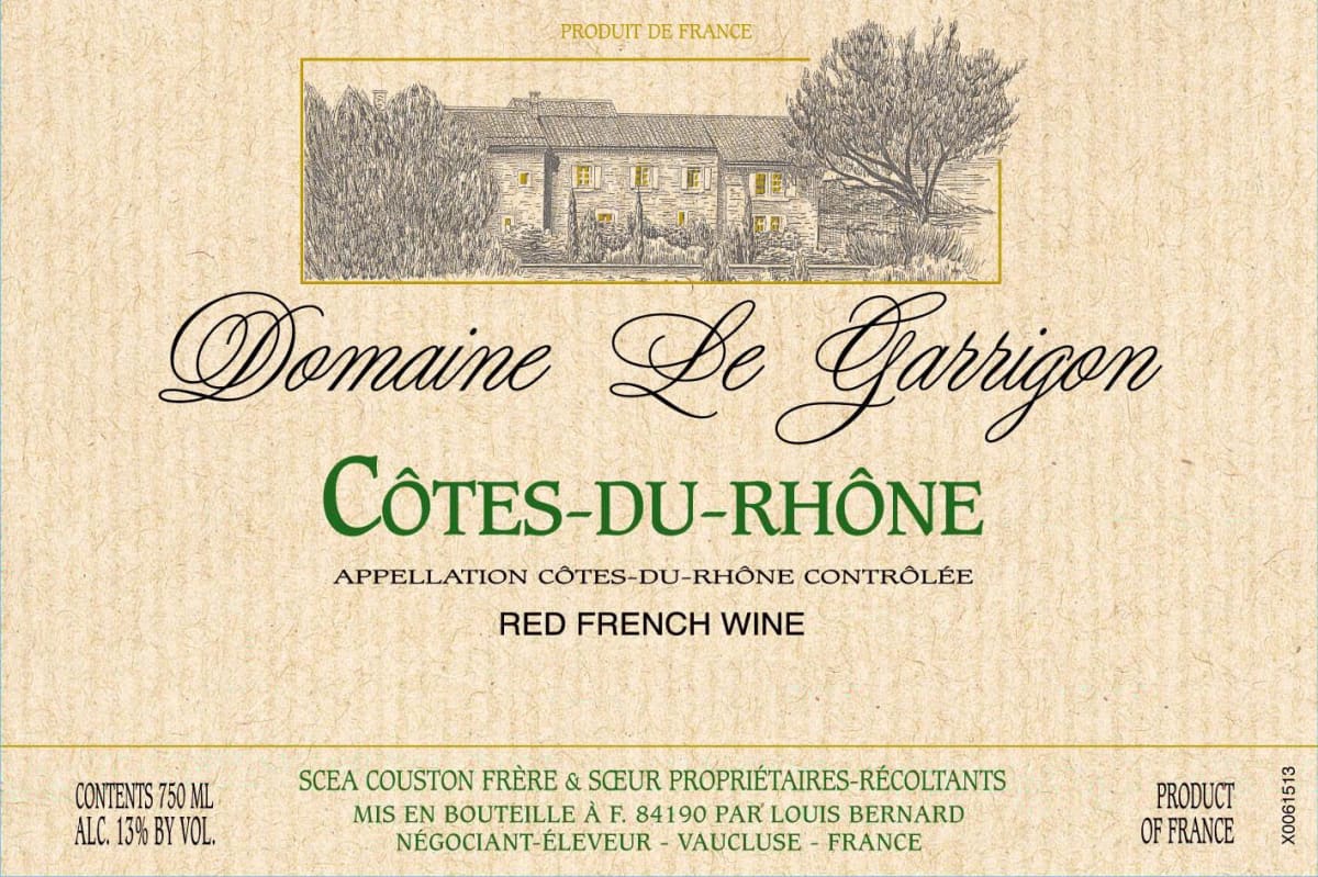 Louis Bernard Cotes du Rhone Garrigon 2013 Front Label