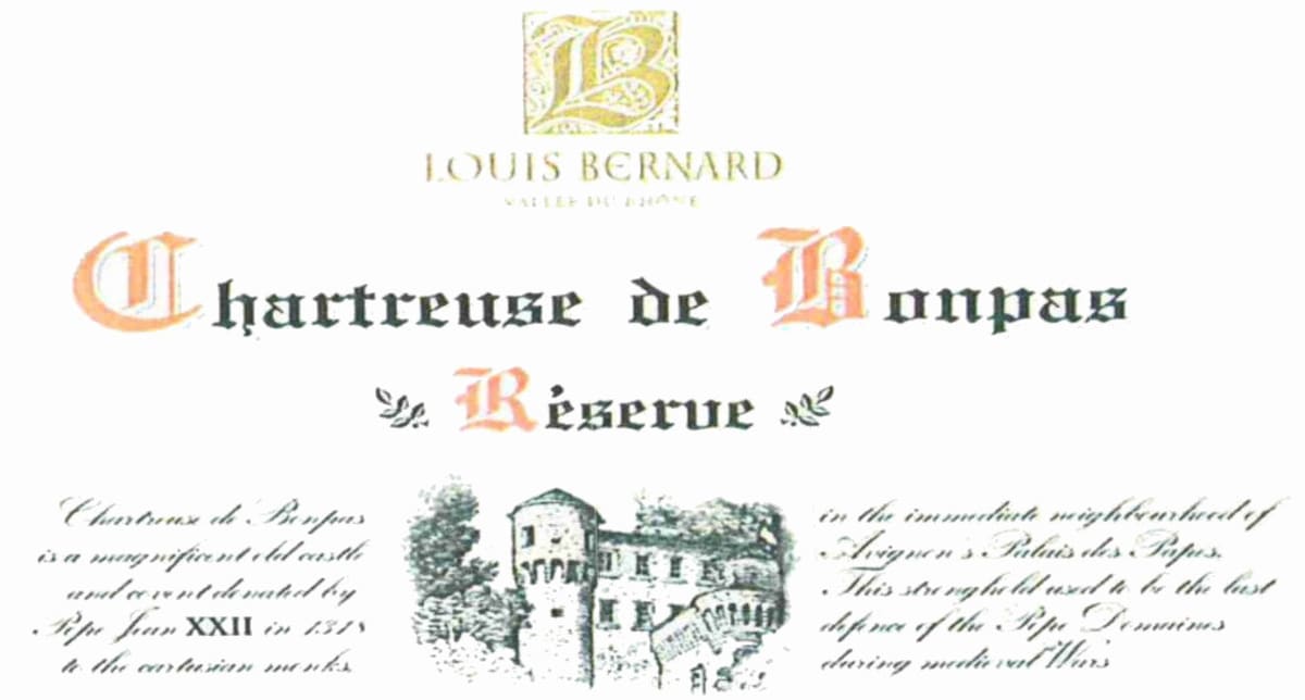 Louis Bernard Cotes du Rhone Chartreuse de Bonpas Reserve 2013 Front Label