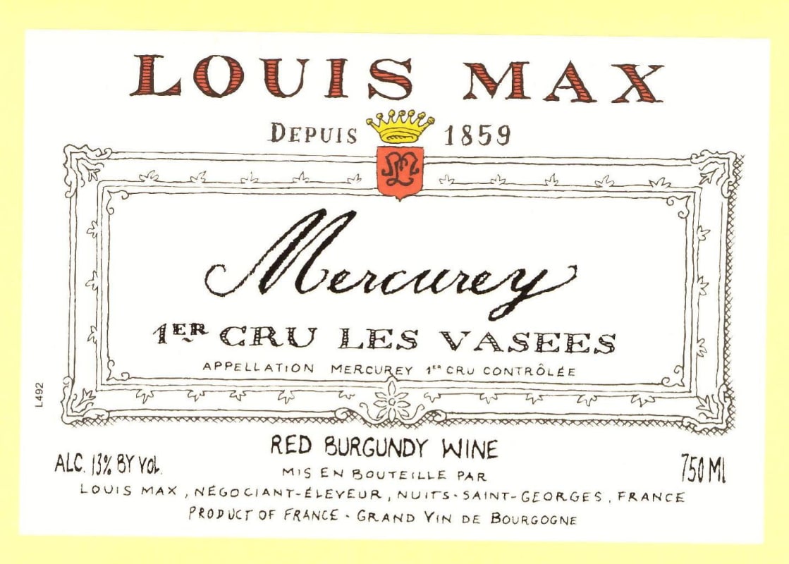 Louis Max Mercurey Les Vasees Premier Cru 2012 Front Label
