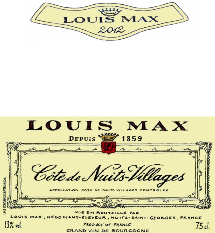 Louis Max Cote de Nuits-Villages 2012 Front Label