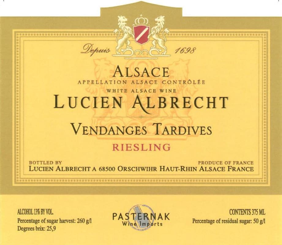 Lucien Albrecht Riesling Vendange Tardive 2007 Front Label