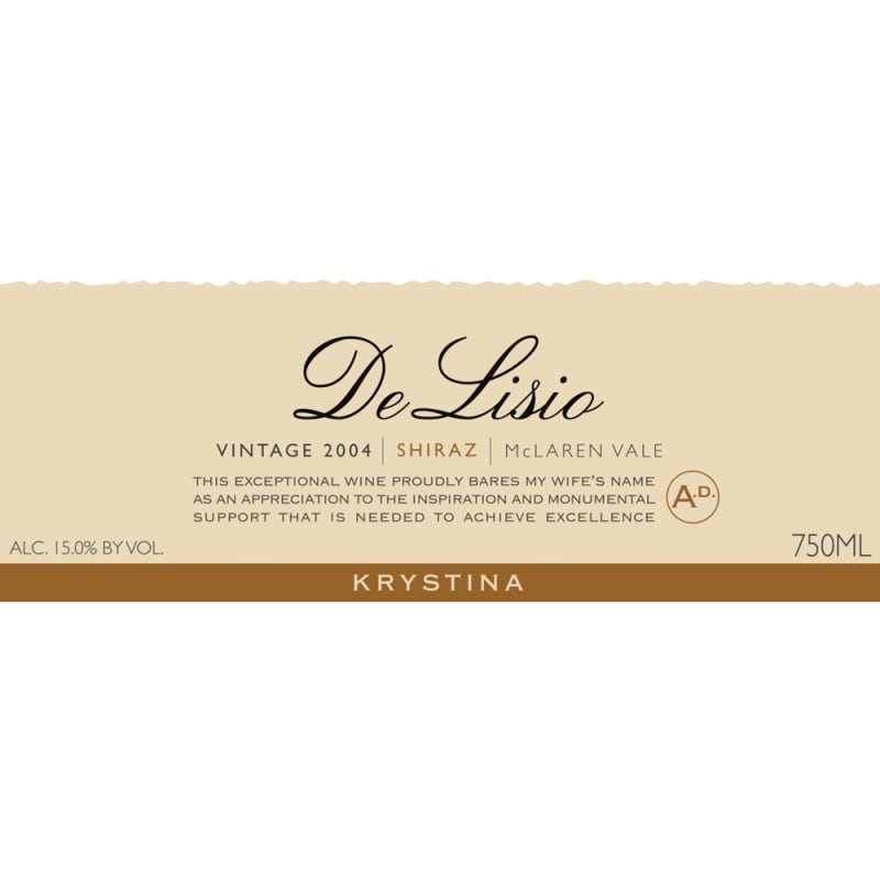 De Lisio Krystina Shiraz 2004 Front Label
