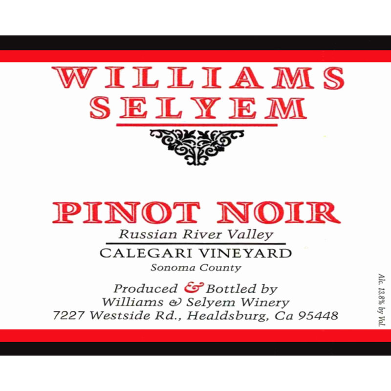 Williams Selyem Calegari Vineyard Pinot Noir 2012 Front Label