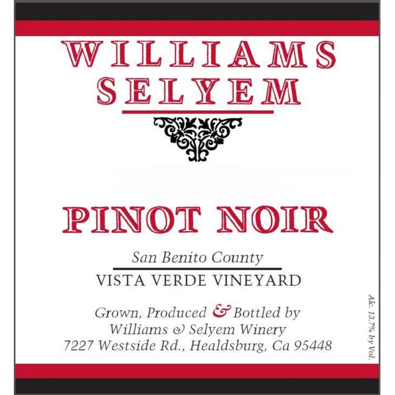 Williams Selyem Vista Verde Vineyard Pinot Noir 2012 Front Label