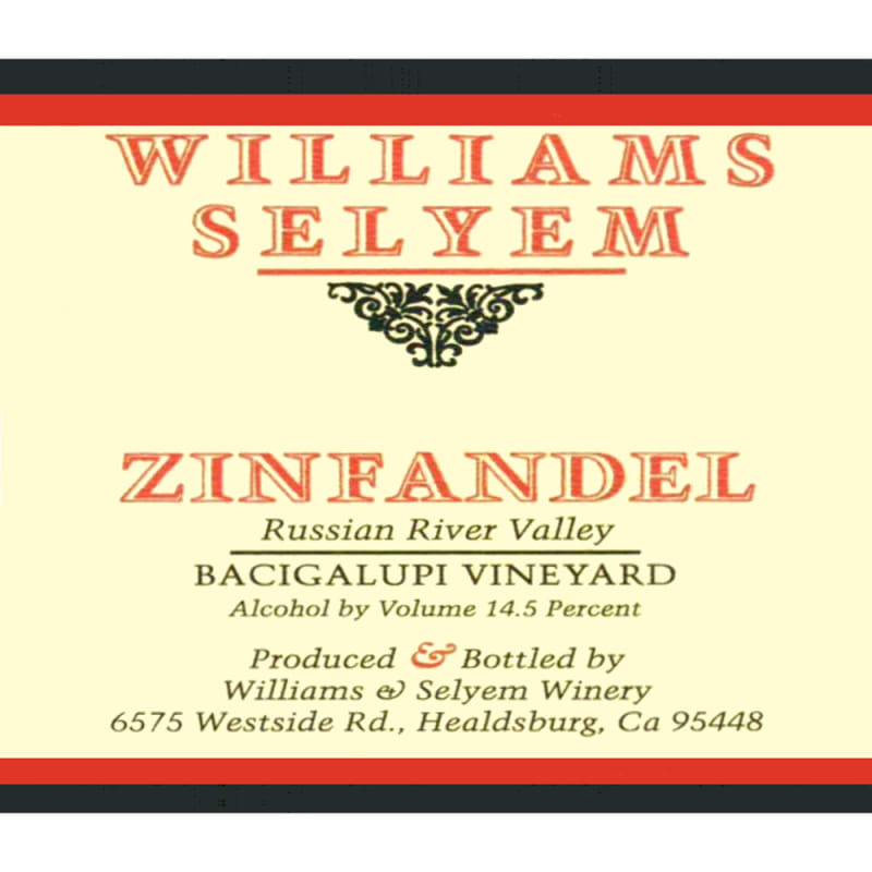 Williams Selyem Bacigalupi Vineyard Zinfandel 2012 Front Label