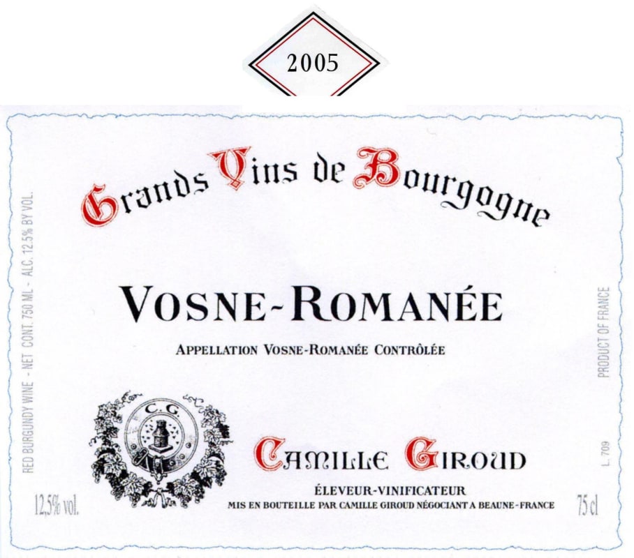 Camille Giroud Vosne Romanee Rouge 2005 Front Label