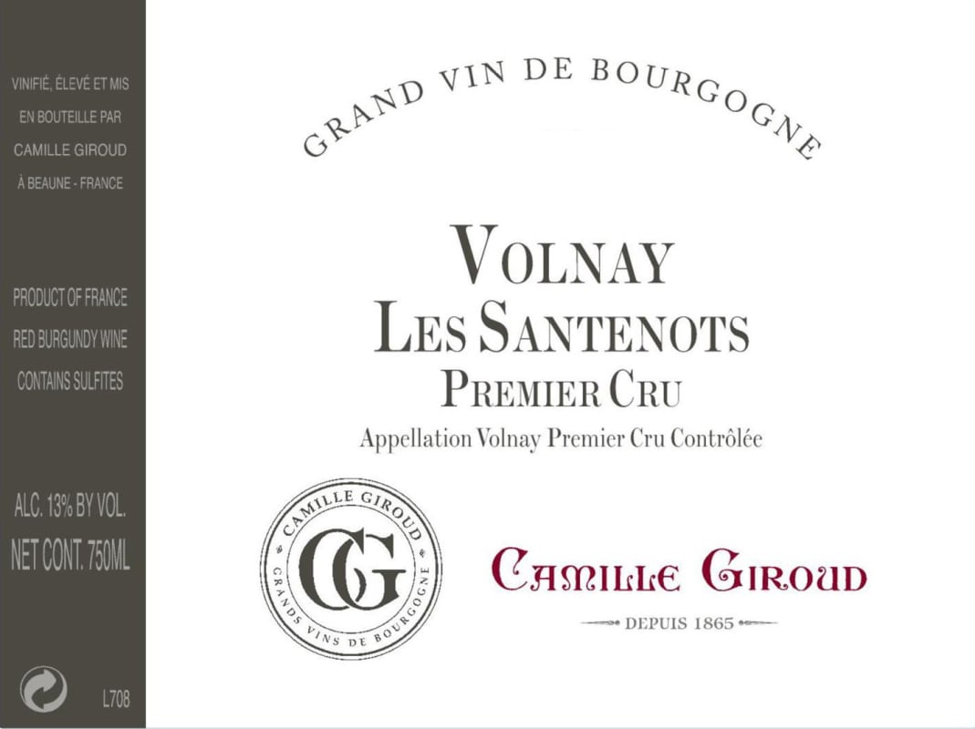 Camille Giroud Volnay Les Santenots Premier Cru 2012 Front Label