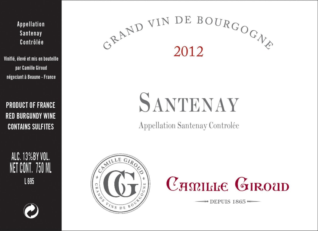 Camille Giroud Santenay 2012 Front Label