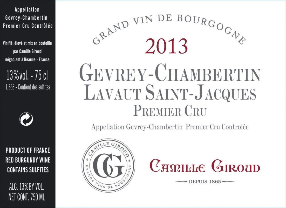 Camille Giroud Gevrey Chambertin Lavaut Saint Jacques 2013 Front Label