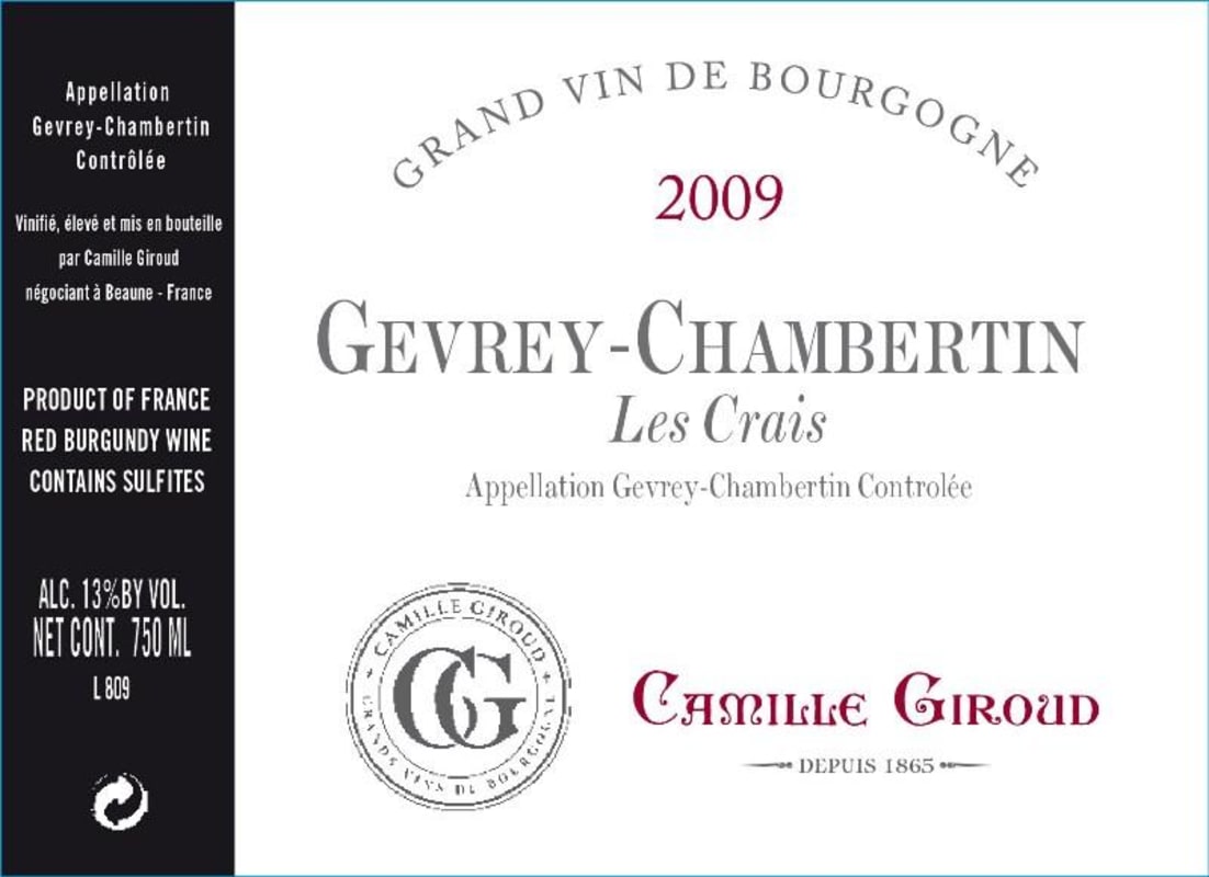 Camille Giroud Gevrey Chambertin Les Crais 2009 Front Label