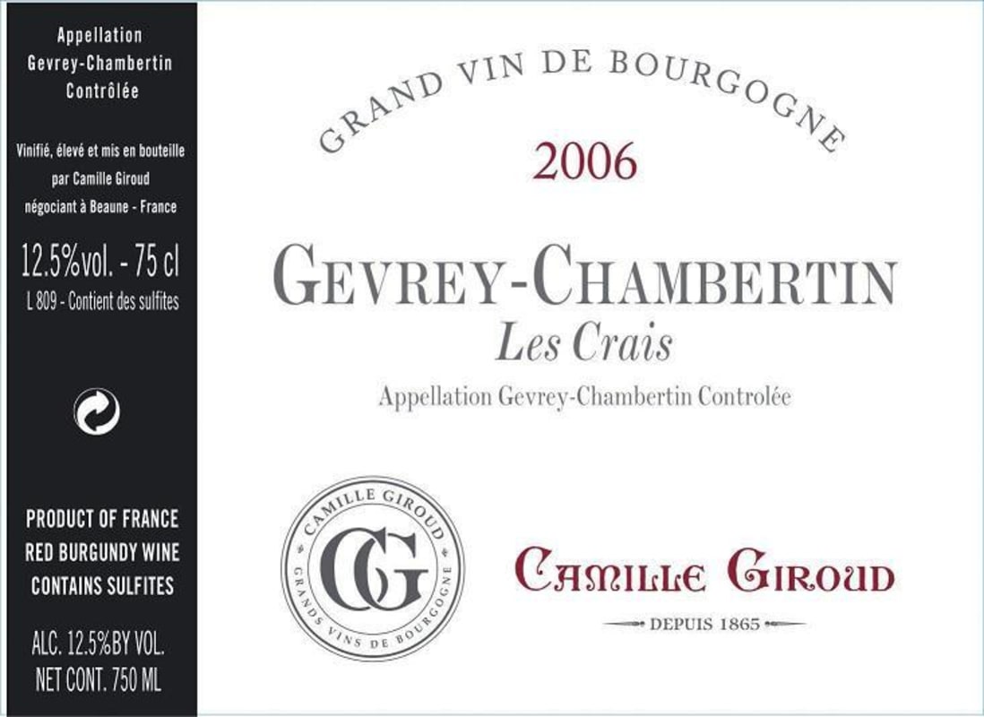 Camille Giroud Gevrey Chambertin Les Crais 2006 Front Label