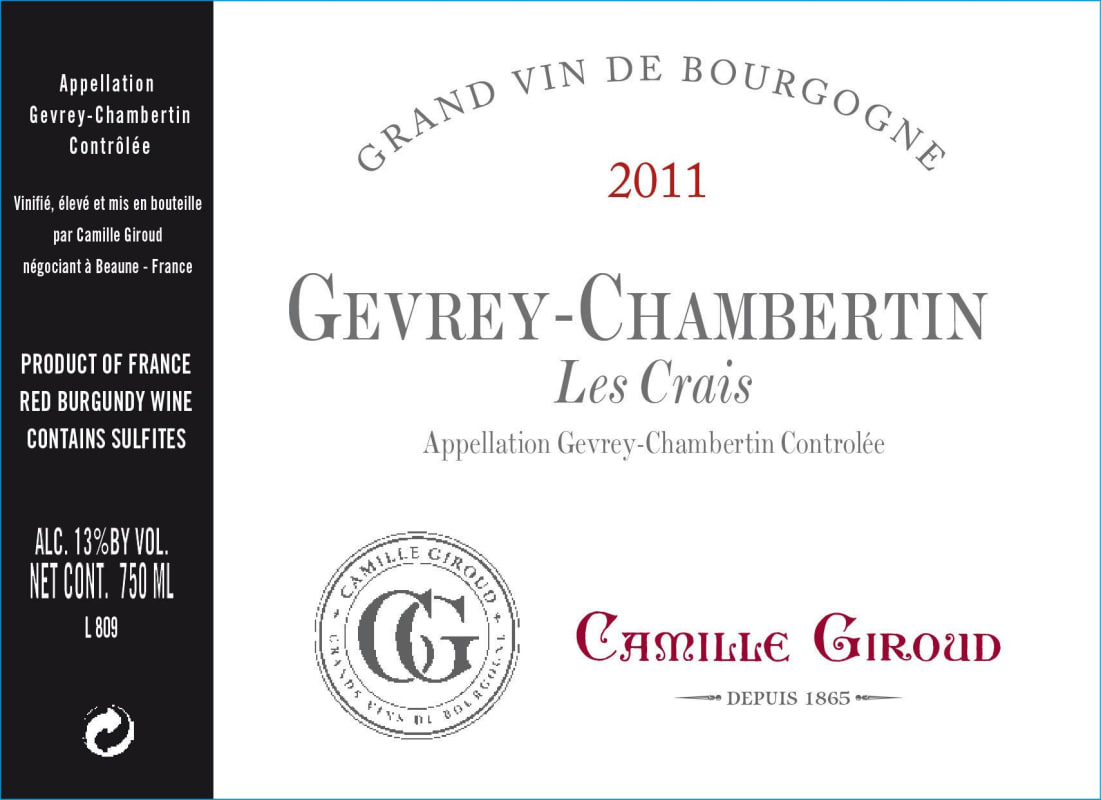 Camille Giroud Gevrey Chambertin Les Crais 2011 Front Label