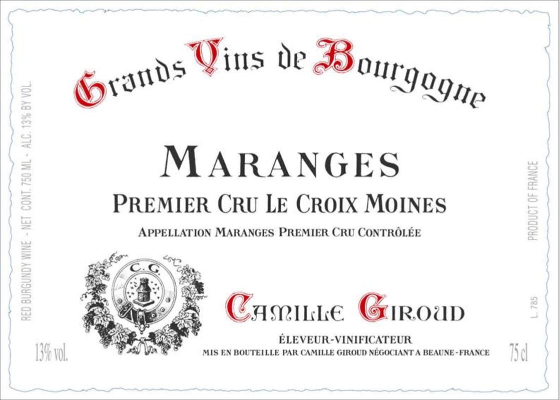 Camille Giroud Maranges Les Croix Moines 2010 Front Label