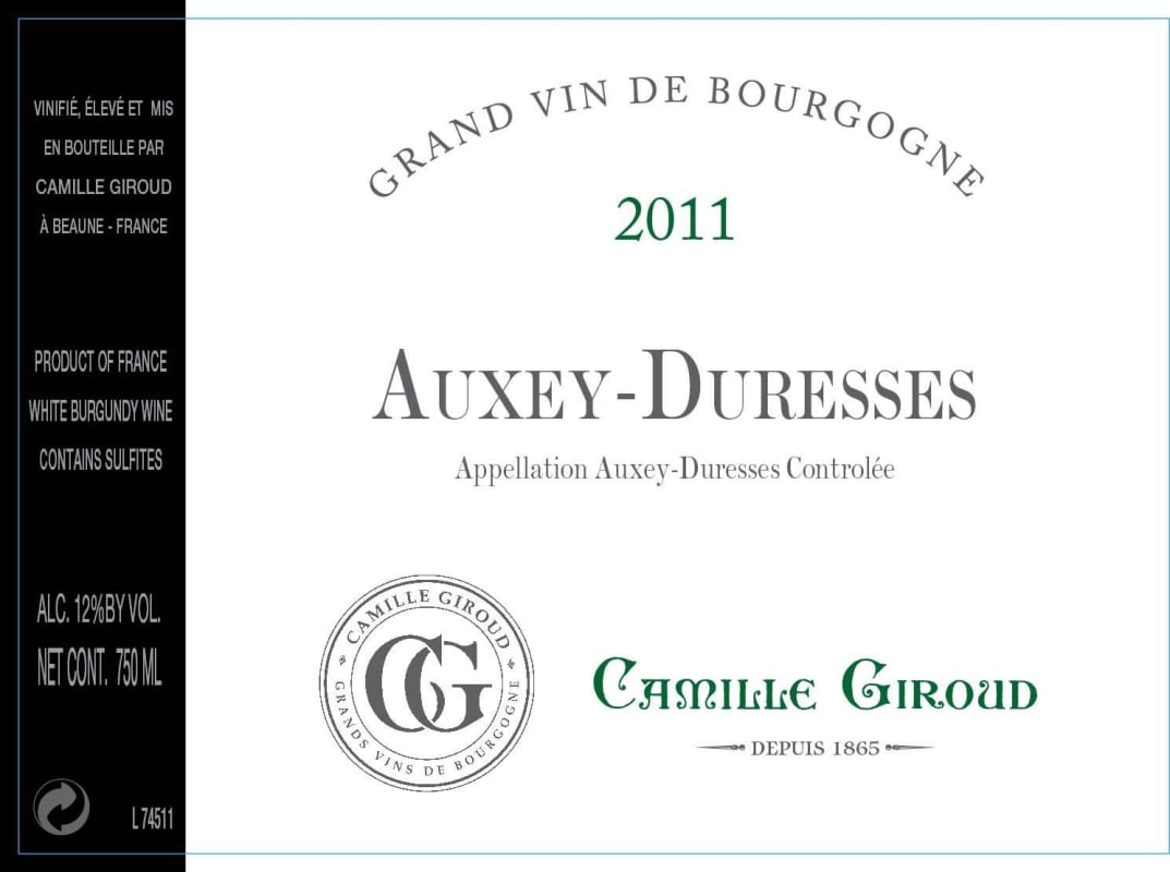 Camille Giroud Auxey Duresses Blanc 2011 Front Label