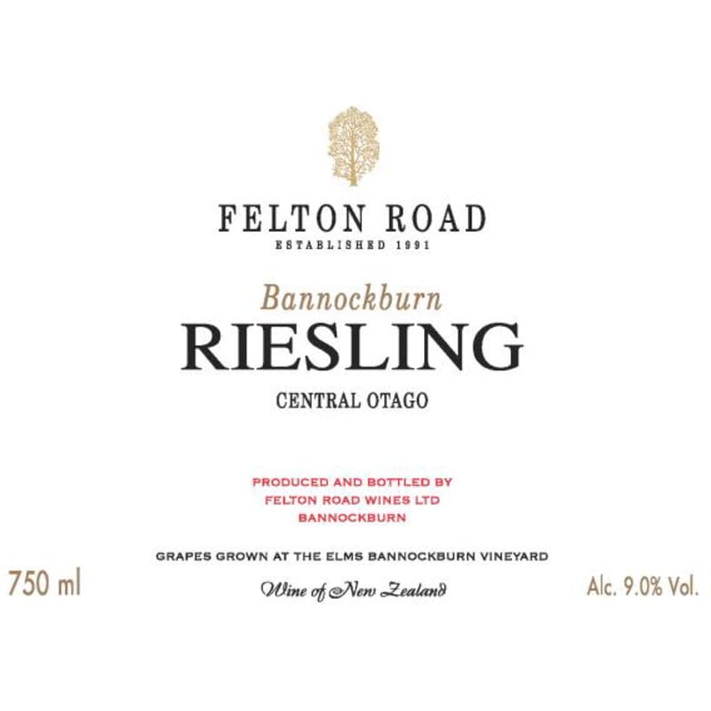 Felton Road Bannockburn Riesling 2013 Front Label