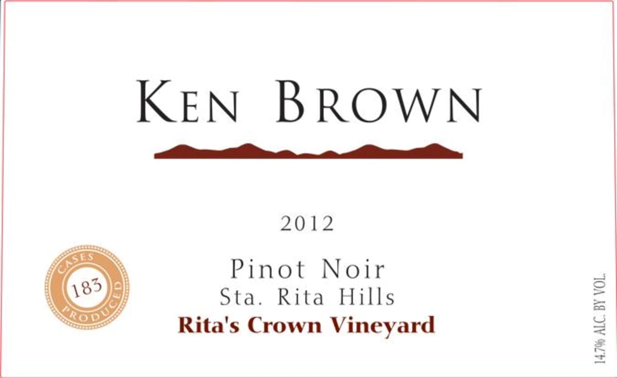 Ken Brown Rita's Crown Vineyard Pinot Noir 2012 Front Label