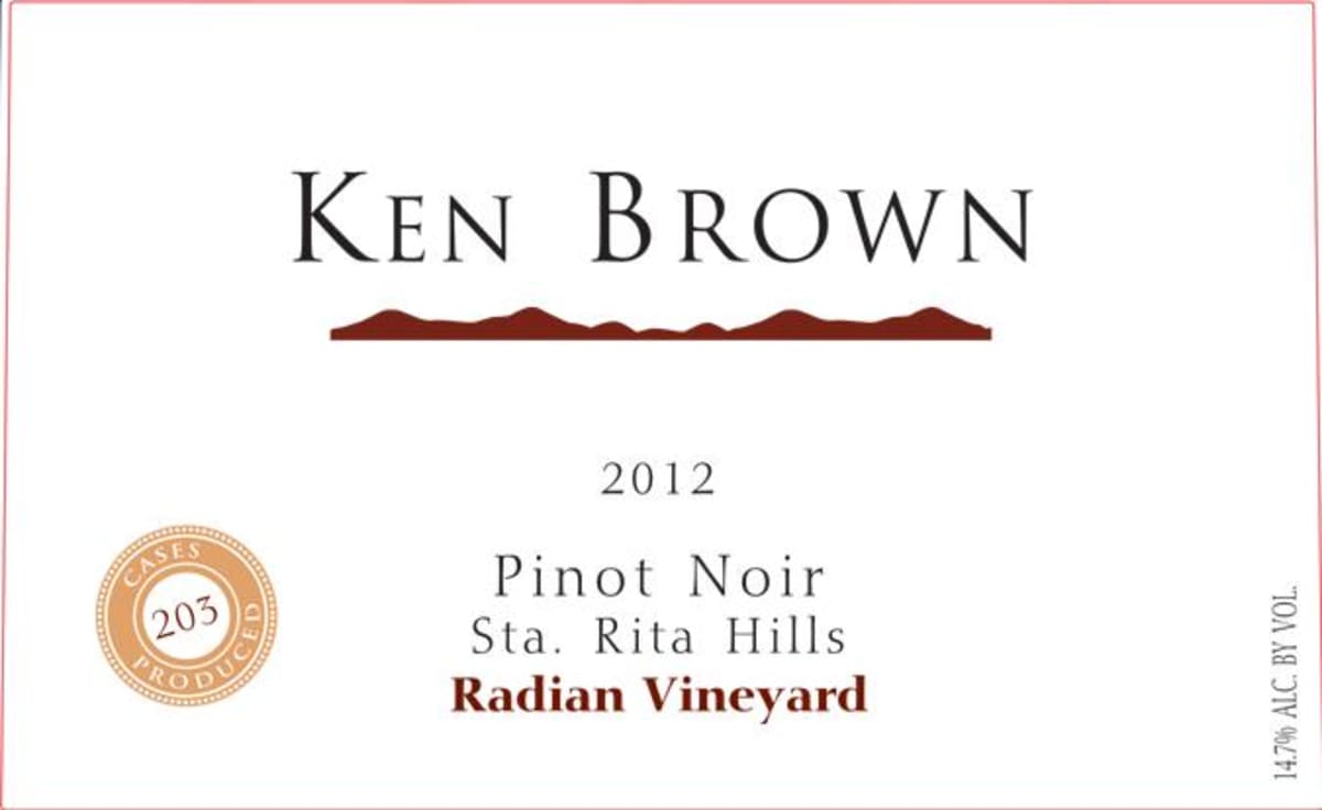 Ken Brown Radian Vineyard Pinot Noir 2012 Front Label