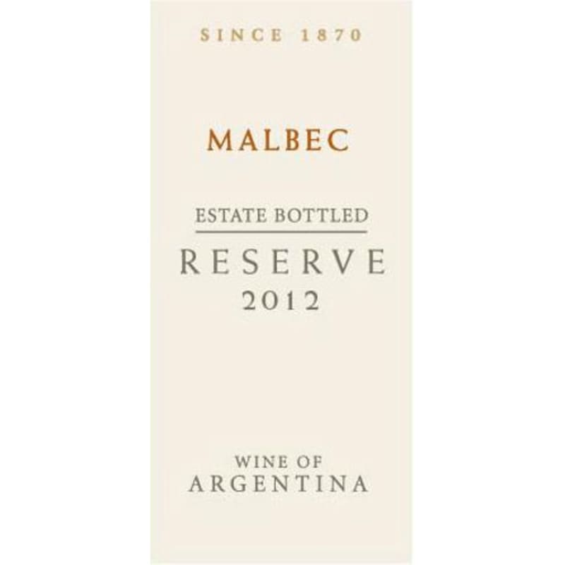 Graffigna Centenario Malbec 2012 Front Label