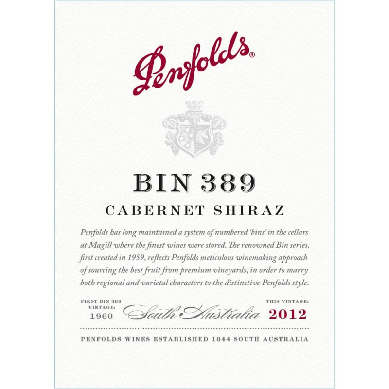 Penfolds Bin 389 Cabernet-Shiraz 2012 Front Label