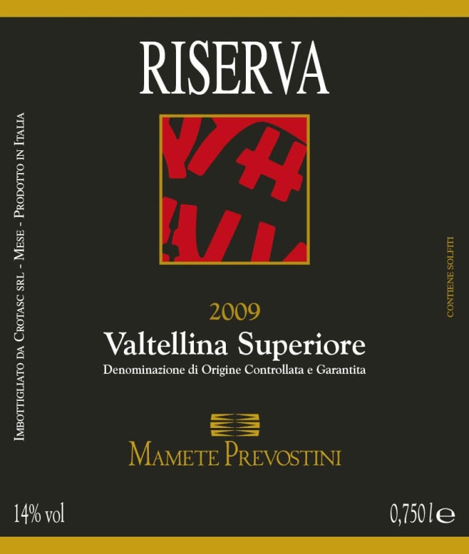 Mamete Prevostini Valtellina Superiore Riserva 2009 Front Label