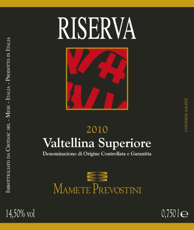 Mamete Prevostini Valtellina Superiore Riserva 2010 Front Label