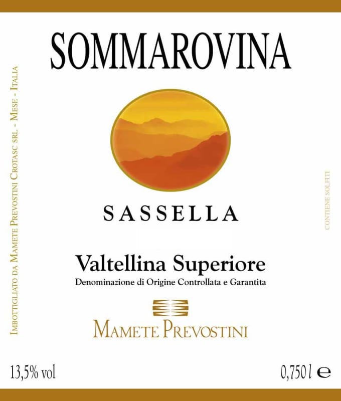 Mamete Prevostini Valtellina Superiore Sassella Sommarovina 2011 Front Label
