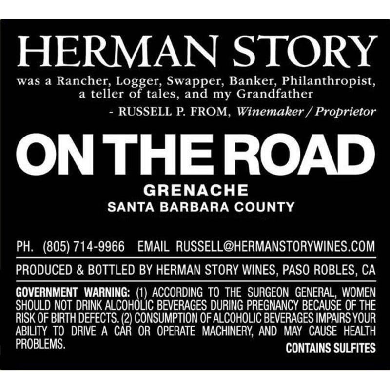 Herman Story On The Road Grenache 2011 Front Label
