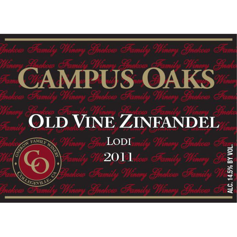 Gnekow Family Winery Campus Oaks Old Vine Zinfandel 2011 Front Label
