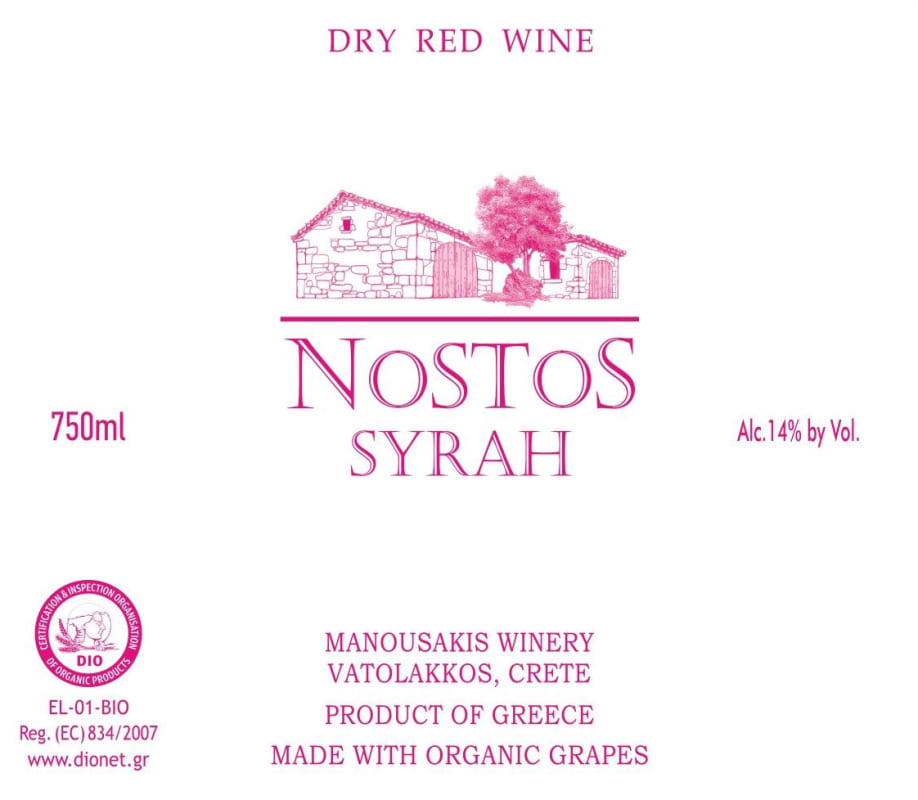Manousakis Estate Nostos Syrah 2010 Front Label