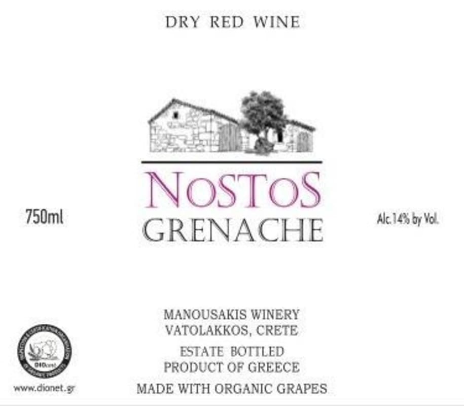 Manousakis Estate Nostos Grenache 2013 Front Label