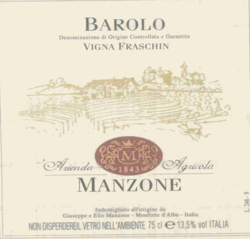 Manzone Vigna Fraschin Barolo 1998 Front Label