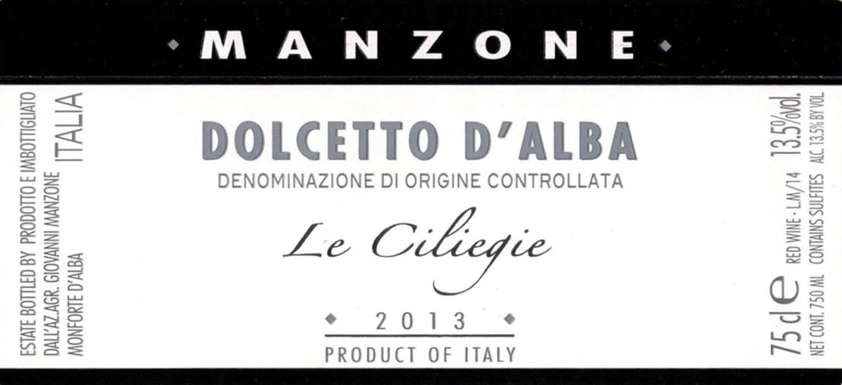 Manzone Le Ciliegie Dolcetto d'Alba 2013 Front Label