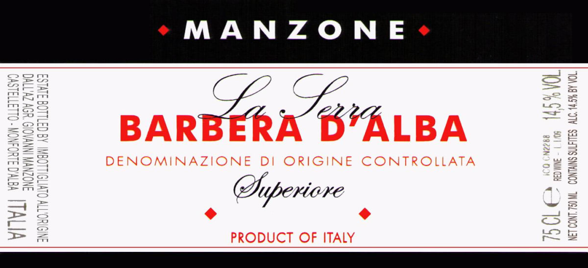 Manzone Barbera d'Alba La Serra Superiore 2010 Front Label