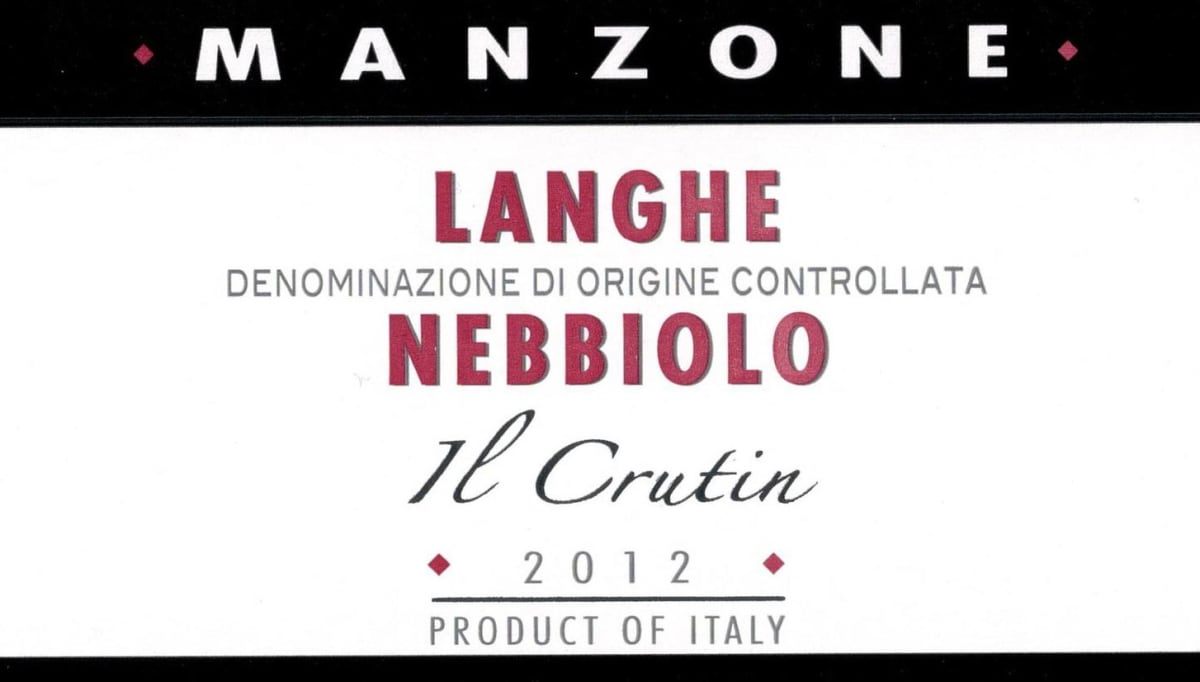 Manzone Langhe Il Crutin Nebbiolo 2012 Front Label