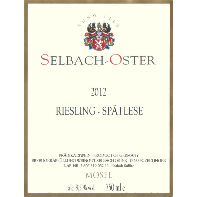 Selbach Oster Spatlese Riesling 2012 Front Label