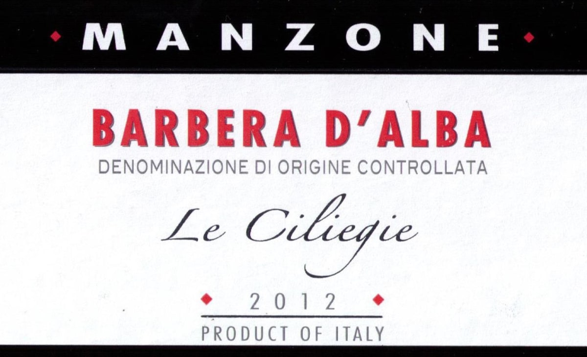 Manzone Barbera d'Alba Le Ciliegie 2012 Front Label