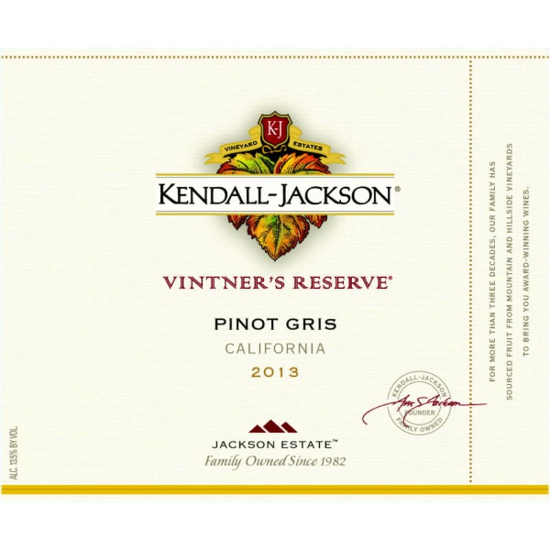 Kendall-Jackson Vintner's Reserve Pinot Gris 2013 Front Label