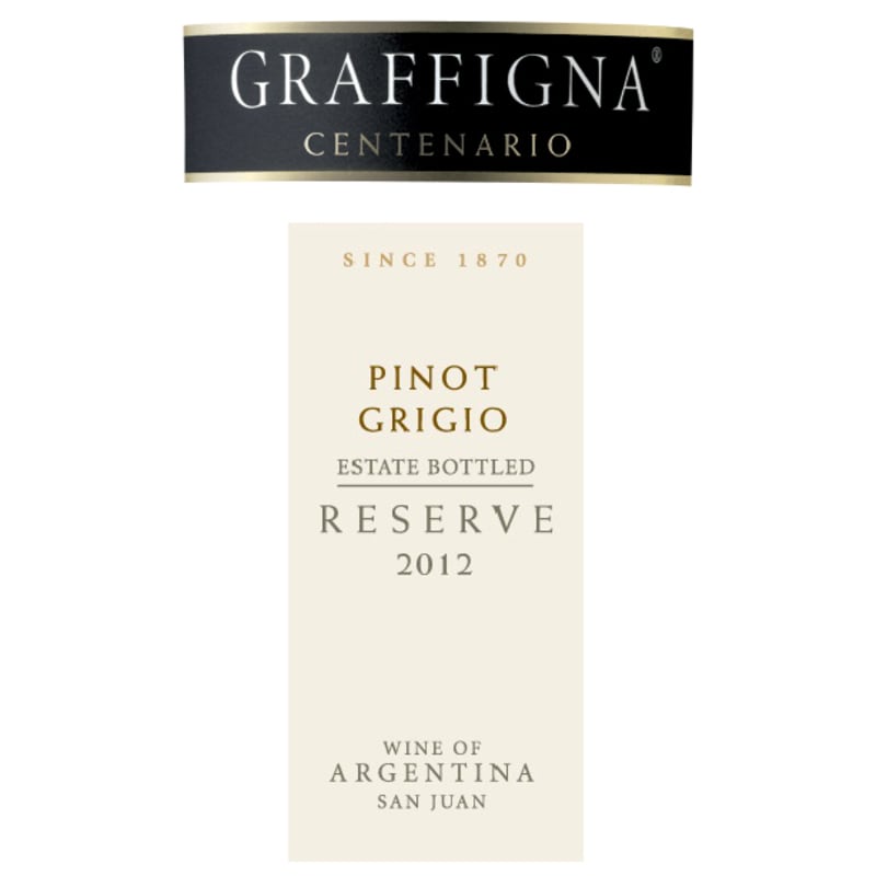Graffigna Centenario Reserve Pinot Grigio 2012 Front Label