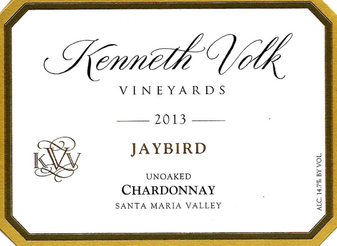 Kenneth Volk Jaybird Unoaked Chardonnay 2013 Front Label